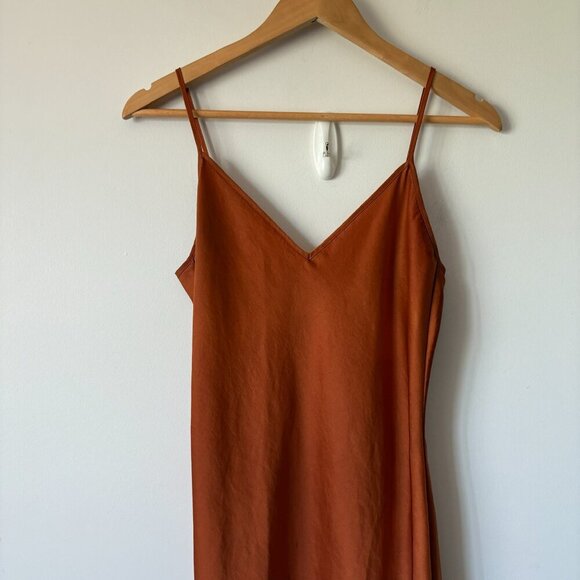 Aritzia Wilfred Only Satin Midi Slip Dress Anise Brown Orange Size Small - Picture 5 of 9